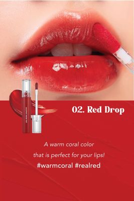 [rom&amp;nd] Glasting Water Tint 8 colors | Vivid color, Glossy Finish, Long-lasting, moisturizing, Highlighting, Natural-beauty | Lip Tint for Daily Use, K-beauty | 4g/0.14oz No.02 RED DROP