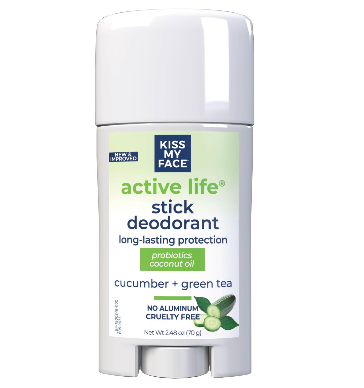 Kiss My Face Active Life Deodorant Contains Naturally Derived Ingredients, 72 Hour Odor Control | For Women and Men, Aluminum Free with Coconut Oil and Probiotics, Cucumber and Green Tea Scent