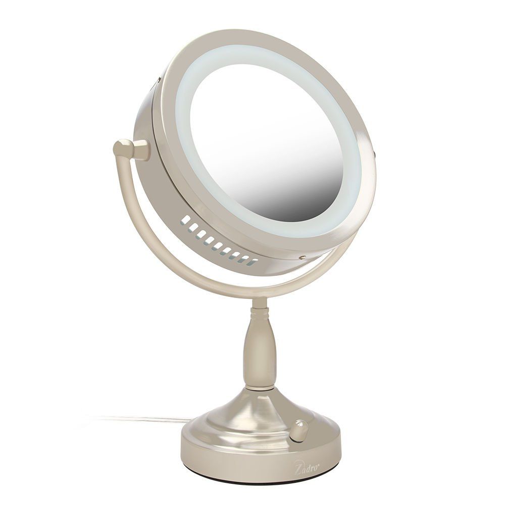 Zadro 11 Dia. Incandescent Lighted Makeup Mirror with Magnification 8X/1X Dimming Desk Mirror with Light 2 20-Watt Bulbs