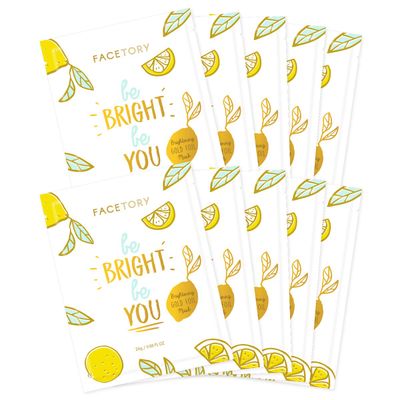 FACETORY K Beauty Face Mask Skin Care - BE BRIGHT BE YOU BRIGHTENING Sheet Mask with Gold Foil &amp; Lemon Fruit | Glowing Gold Brightening Face Mask (10 Pack)