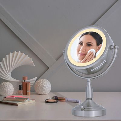 Zadro 11 Dia. Incandescent Lighted Makeup Mirror with Magnification 8X/1X Dimming Desk Mirror with Light 2 20-Watt Bulbs