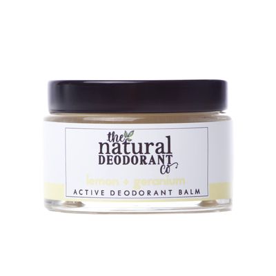 The Natural Deodorant Co, Active Deodorant Balm Lemon &amp; Geranium 55g, Aluminium Free, Plastic Free, Extra Strength