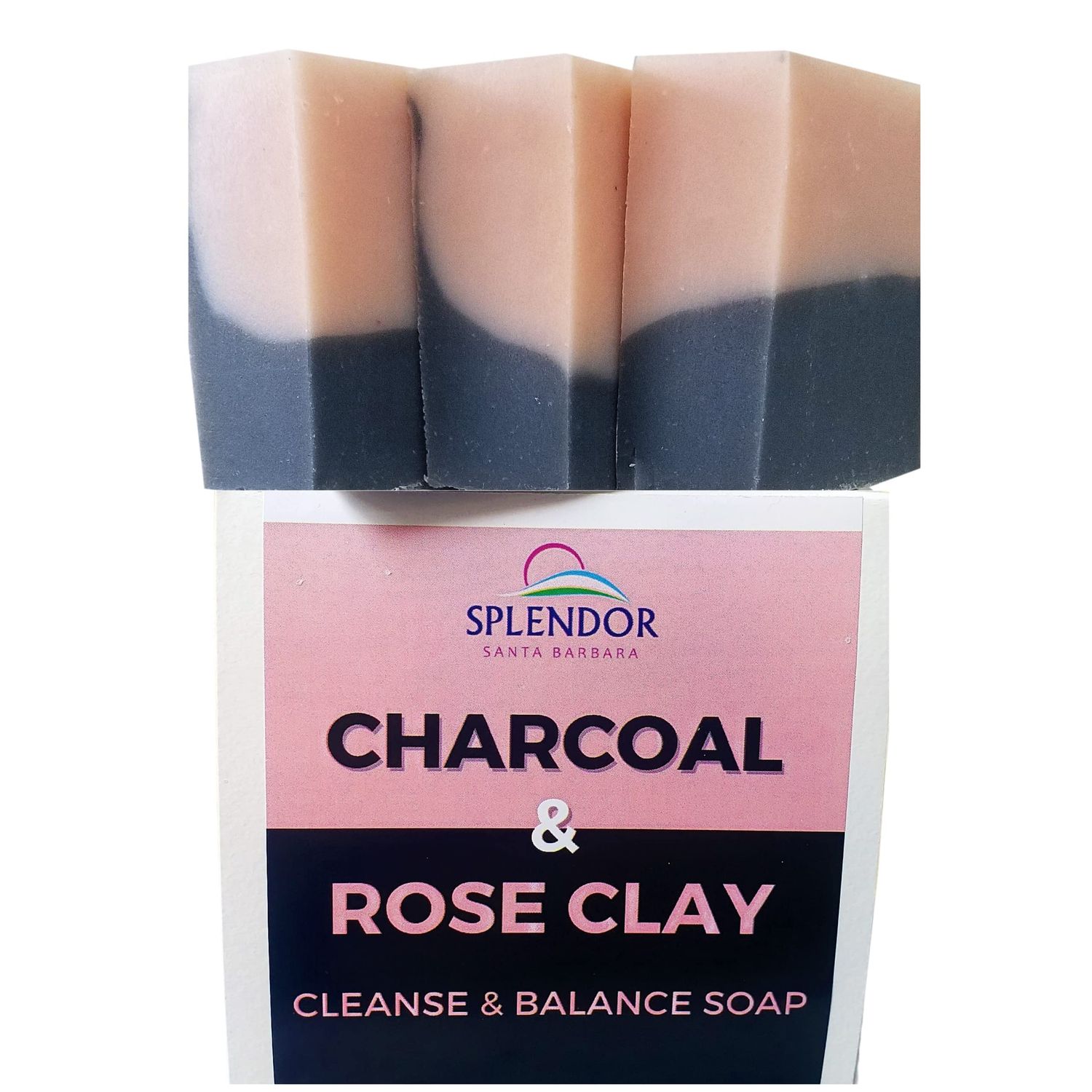 Splendor Activated Charcoal &amp; Rose Clay Spa Face &amp; Body Bar Soap - Pure Coconut Oil Soap. Handmade, Vegan, Natural, Moisturizing