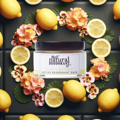 The Natural Deodorant Co, Active Deodorant Balm Lemon &amp; Geranium 55g, Aluminium Free, Plastic Free, Extra Strength