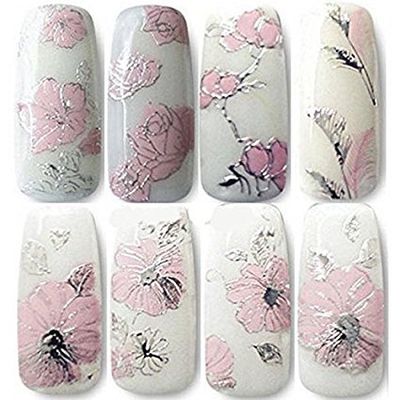 CJESLNA 3D Nail Art Stickers - 2 Sheets Nail Art Decals DIY Decorations Water Transfer Nail Care (Rose)