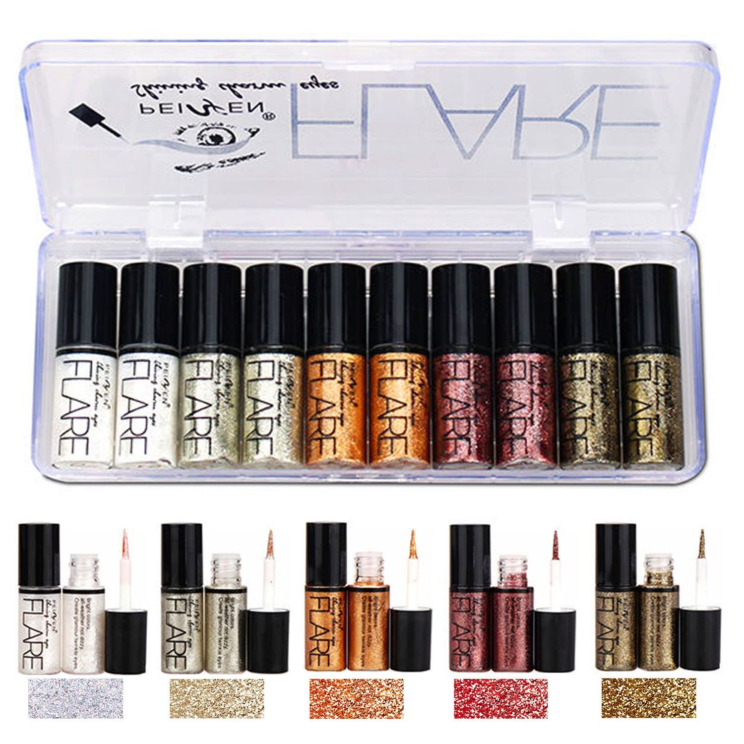 Lucoss Glitter Liquid Eyeliner Eye Shadow Makeup Kit Long Lasting Waterproof Sparkling Eyeshadow Metallic Eyeliner Liquid Eye Glitter Makeup