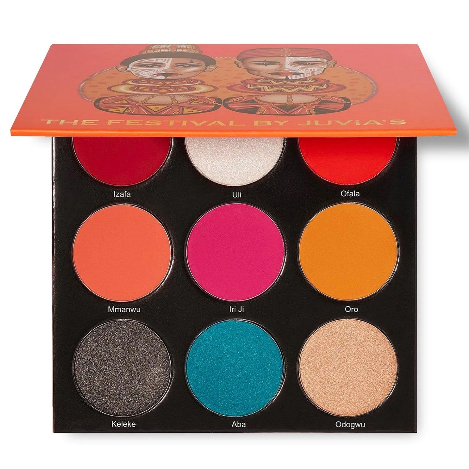 Juvia&#39;s Place Palette The Festival - Bold Coral, Red, Glittery Neutrals, Shades of 9, Bold and Fiery Palette, Pigmented Makeup Palette Eye Color &amp; Shine