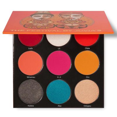 Juvia&#39;s Place Palette The Festival - Bold Coral, Red, Glittery Neutrals, Shades of 9, Bold and Fiery Palette, Pigmented Makeup Palette Eye Color &amp; Shine