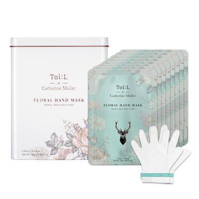 Catherine Muller Floral Hand Mask 8 Pairs, Stocking Stuffer, Moisturizing Gloves for Dry Hands with Elder Flower &amp; CICA, Repairing and Nourishing Hand Care Treatment for Cracked, Rough, and Dry Skin