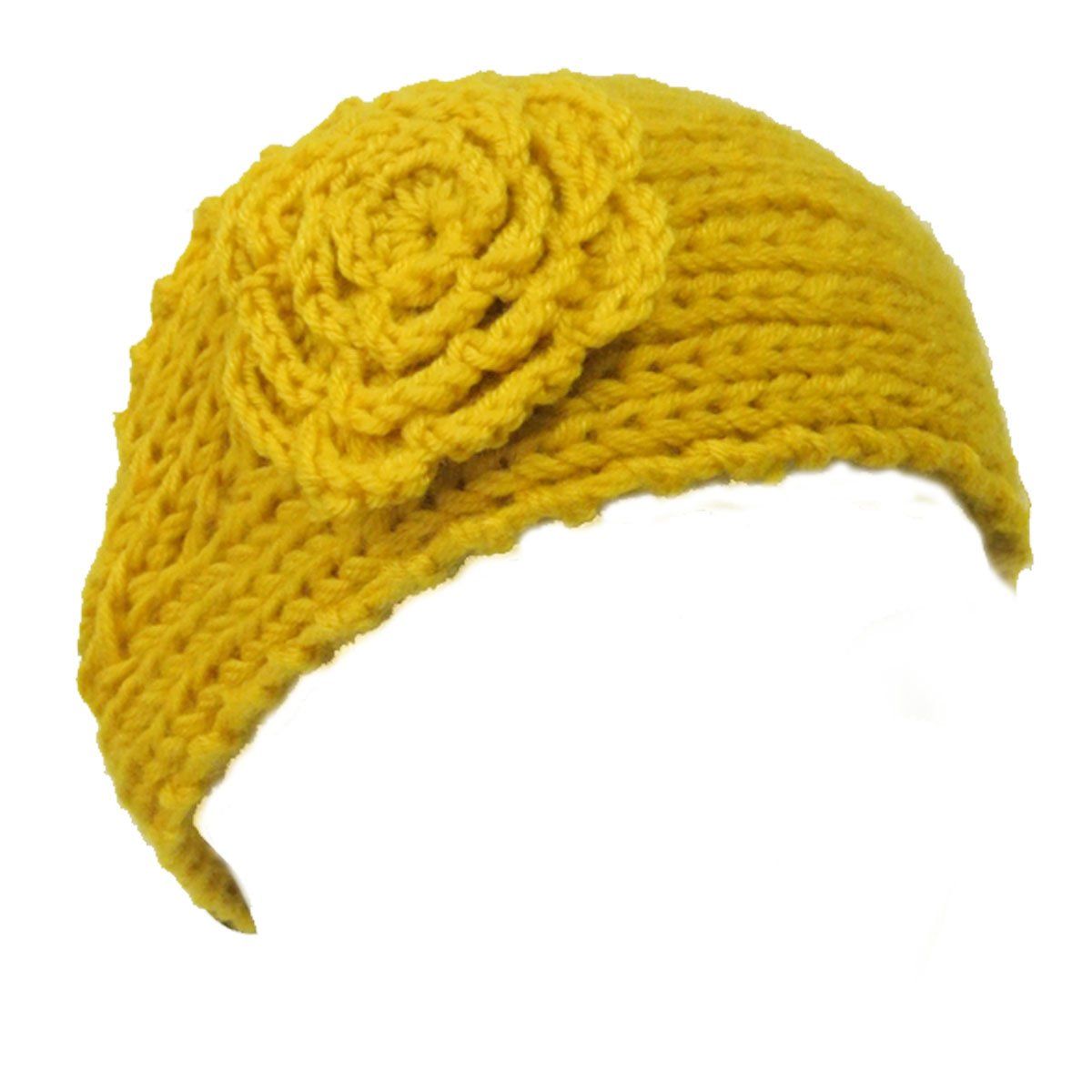 Wrapables Winter Hand Knit Floral Headband, Yellow