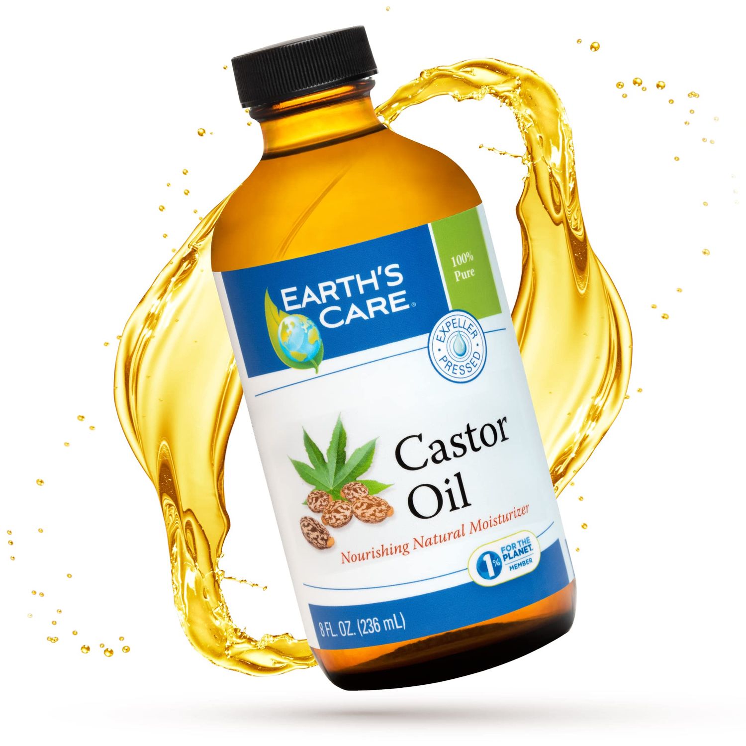 Earth&#39;s Care Castor Oil - 100% Pure Castor Oil Expeller Pressed - All Natural Nourishing Moisturizer - 8 FL OZ