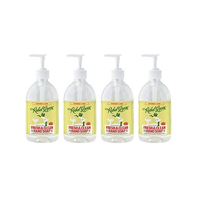Rebel Green Liquid Hand Soap - Moisturizing Natural Bathroom &amp; Kitchen Liquid Soap - Gentle Household Hand Wash (Peppermint and Lemon, 16.90 Fl Oz (Pack of 4))