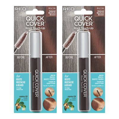 RED by Kiss Quick Cover Root Touch Up Mascara 2PCS Water-Resistant Temporary Gray Concealer Cover Up Brush for Hair and Beard (Natural Medium Brown)