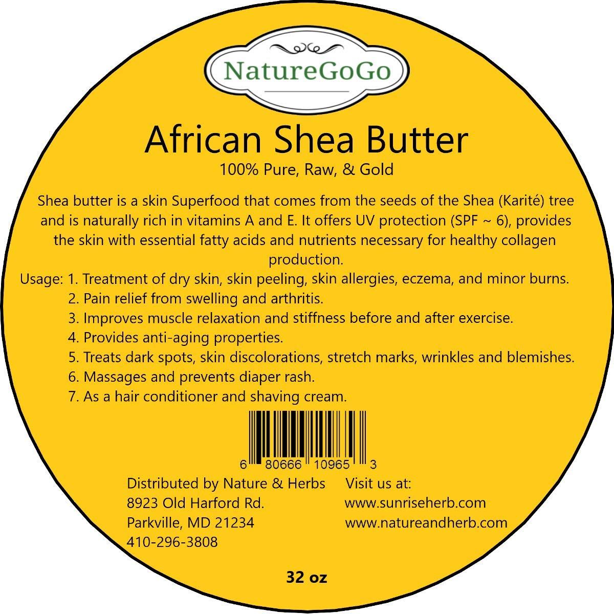 NatureGoGo Pure, Raw &amp; Gold, 100% African Shea Butter 32oz