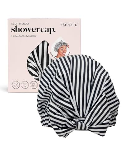 Kitsch Luxury Shower Caps for Women Reusable Waterproof - Large Shower Cap for Women and Men, Non-slip, Quick-dry Hair Cap for Long &amp; Short Hair, Comfortable and Stylish Design - Stripe