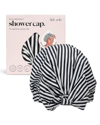 Kitsch Luxury Shower Caps for Women Reusable Waterproof - Large Shower Cap for Women and Men, Non-slip, Quick-dry Hair Cap for Long &amp; Short Hair, Comfortable and Stylish Design - Stripe