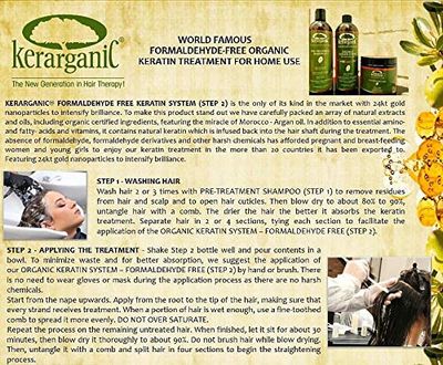 KERARGANIC - Formaldehyde-Free Organic Keratin Treatment Set - 2 Oz Natural Ingredients for Straight Silky Smooth Hair Keratin Complex Smoothing Hair Treatment Kit