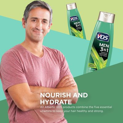 3 Pk, Alberto VO5 Men's 3-in-1 Shampoo Conditioner Body Wash Fresh Energy, 12.5oz
