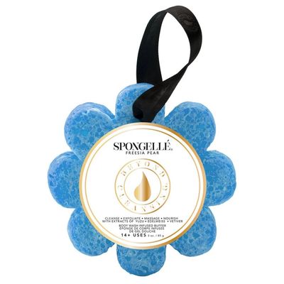 Spongelle Freesia Pear Wild Flower Buffer Body Scrubber | Bath &amp; Shower Loofah for Women | Exfoliator with Body Wash Infused Sponge | 14+ uses