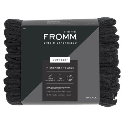 Fromm Softees Microfiber Salon Hair Towels for Hairstylists, Barbers, Spa, Gym in Black, 16&quot; by 29&quot;, 10 count Perfect Hair Care Towel for Drying Curly, Long, Wavy Hair