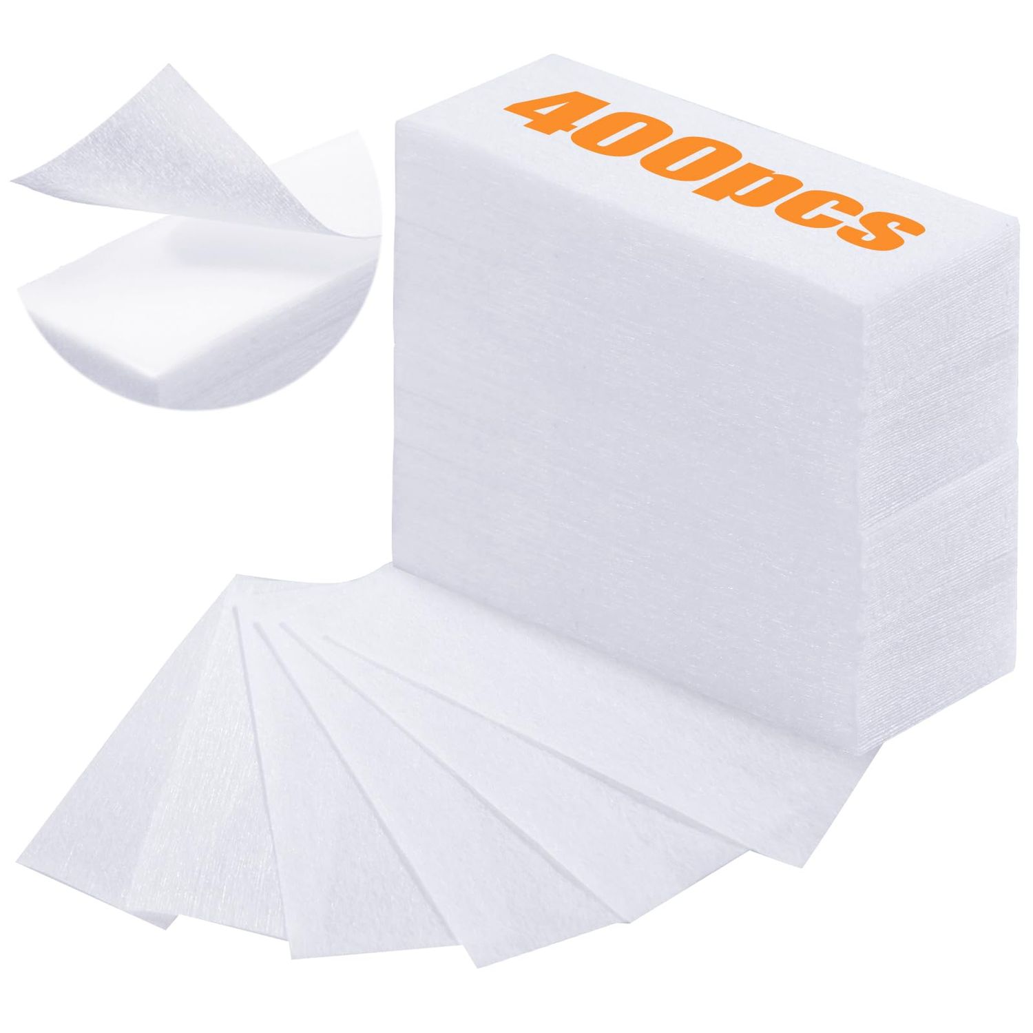 Blulu 400 Wax Strips Non Woven Wax Paper Strips for All Skin Types Facial and Body Hair Removal Waxing Strips Epilating for Leg, Chest, Back, Intimate Area And Face 10 x 3.8 cm(White)