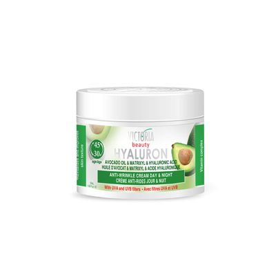 Hyaluron Anti-Wrinkle Cream with Avocado Oil - for Mature Skin (Age 30+) - Intensive Natural Cream for Day &amp; Night With UV Filters