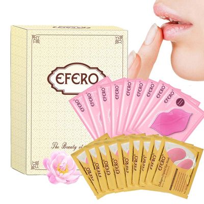 MEICOLY Moisturizing Lip Masks Crystal Collagen Eye Mask Gel Anti-Aging Eye Patches Dark Circle Remover 18 Packs with Box
