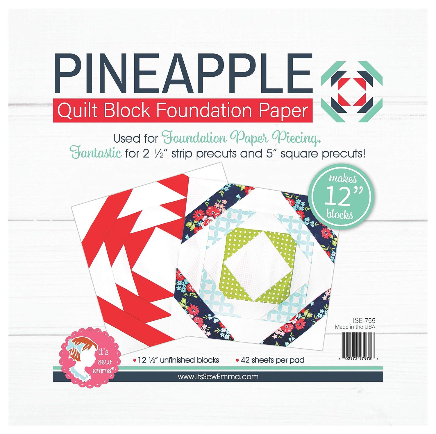 It&#39;s Sew Emma Quilt Block Foundation Paper-12 Pineapple, Multicolored