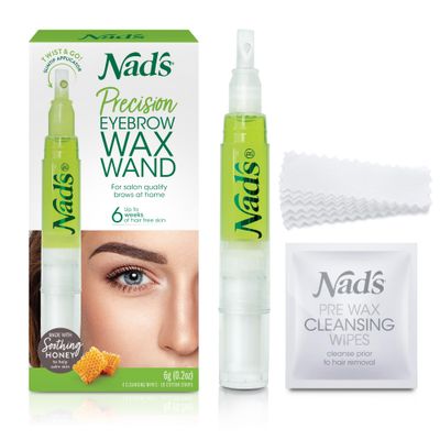 Nad&#39;s Eyebrow Shaper Wax Kit Eyebrow Facial Hair Removal Delicate Areas Cotton Strips, Cleansing Wipes, 0.2 Ounce (Pack of 1)