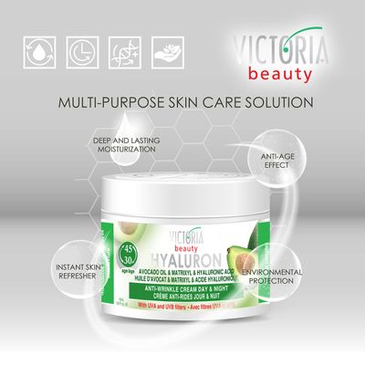 Hyaluron Anti-Wrinkle Cream with Avocado Oil - for Mature Skin (Age 30+) - Intensive Natural Cream for Day &amp; Night With UV Filters