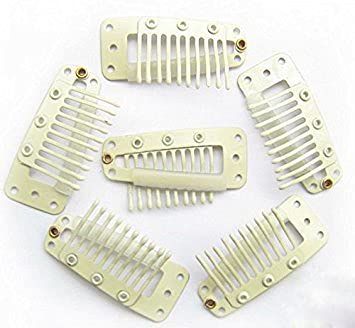 AKOAK 20 Pcs/Lot 3.6cm 10-teeth Beige Metal Snap Comb Wig Clips with Rubber for Hair Extension