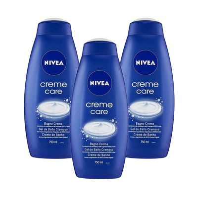 Nivea Bath Cream Body Wash, Creme Care Original Scent - 25.36 Ounce (750ml) x Pack of 3