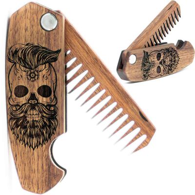 Beard Comb Gifts for Him Wooden Comb for Men Folding Pocket Comb for Moustache Beard Hair Walnut Combs Husband with the Engraving (Fear The Beard) (Model SK)