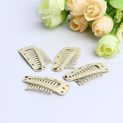 AKOAK 20 Pcs/Lot 3.6cm 10-teeth Beige Metal Snap Comb Wig Clips with Rubber for Hair Extension