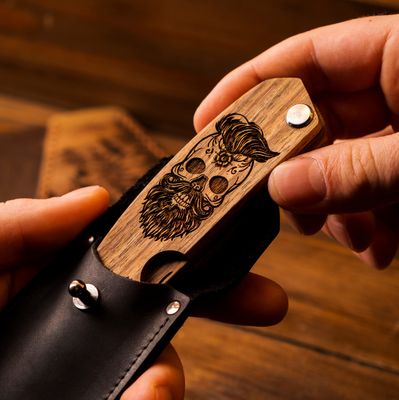 Beard Comb Gifts for Him Wooden Comb for Men Folding Pocket Comb for Moustache Beard Hair Walnut Combs Husband with the Engraving (Fear The Beard) (Model SK)