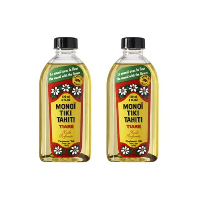 Monoi Tiki Tahiti - Tiare Coconut Oil - Original Tahitian Gardenia Fragrance - For Hydrated Skin and Hair - 4 fl. oz. (Pack of 2)