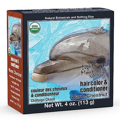 Light Mountain Henna Hair Color &amp; Conditioner - Warm Chestnut Hair Dye for Men/Women, Organic Henna Leaf Powder and Botanicals, Chemical-Free, Semi-Permanent Hair Color, 4 Oz