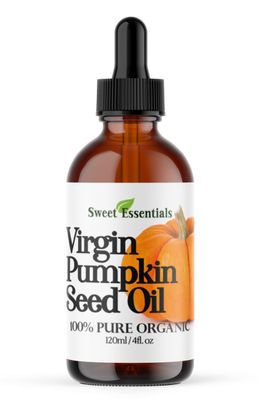 Sweet Essentials Organic Virgin Pumpkin Seed Oil | Imported From Austria | Various Sizes | 100% Pure| Unrefined | Cold-Pressed | Natural Moisturizer for Skin, Hair &amp; Face (4 fl oz Glass)
