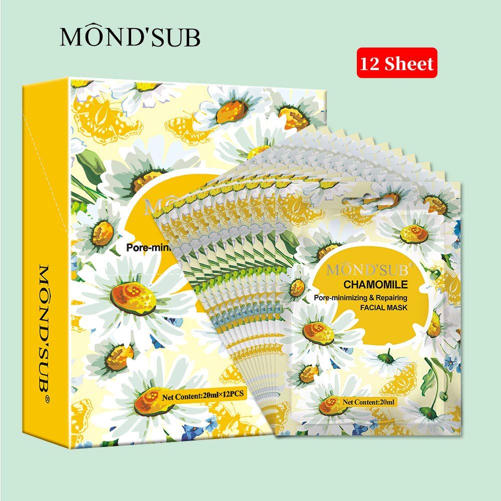 [12 P]Premium Repairing Facial Mask|Best Sheet Face Mask for Oily Skin|Natural Skin Refreshing&amp;Hydrating|Instantly Pore-minimizing&amp;Anti-Aging|Organic Flowers Essence Skin Care|Both Men&amp;Women[MOND&#39;SUB]