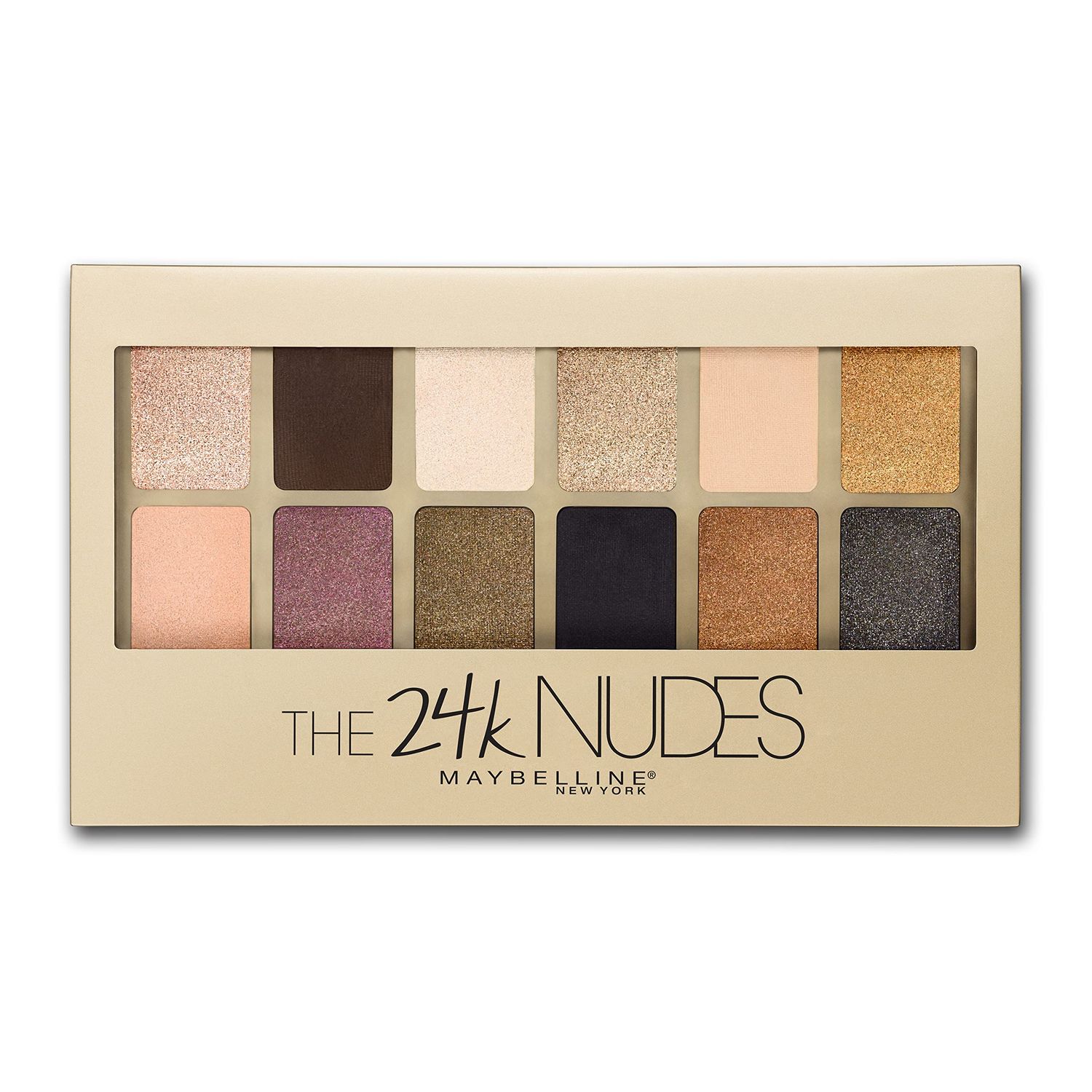 Maybelline The 24K Nudes Gold Eyeshadow Palette Makeup, 12 Pigmented Matte &amp; Shimmer Shades, Blendable Powder, 1 Count