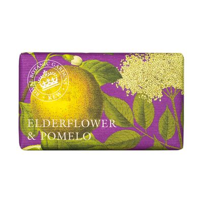 The English Soap Company Royal Botanical Gardens Kew Wrapped Soap Bar, Luxury Elderflower Shea Butter Soap Bar, Moisturising Soap Bar for Face and Body, Elderflower and Pomelo Scent 240g
