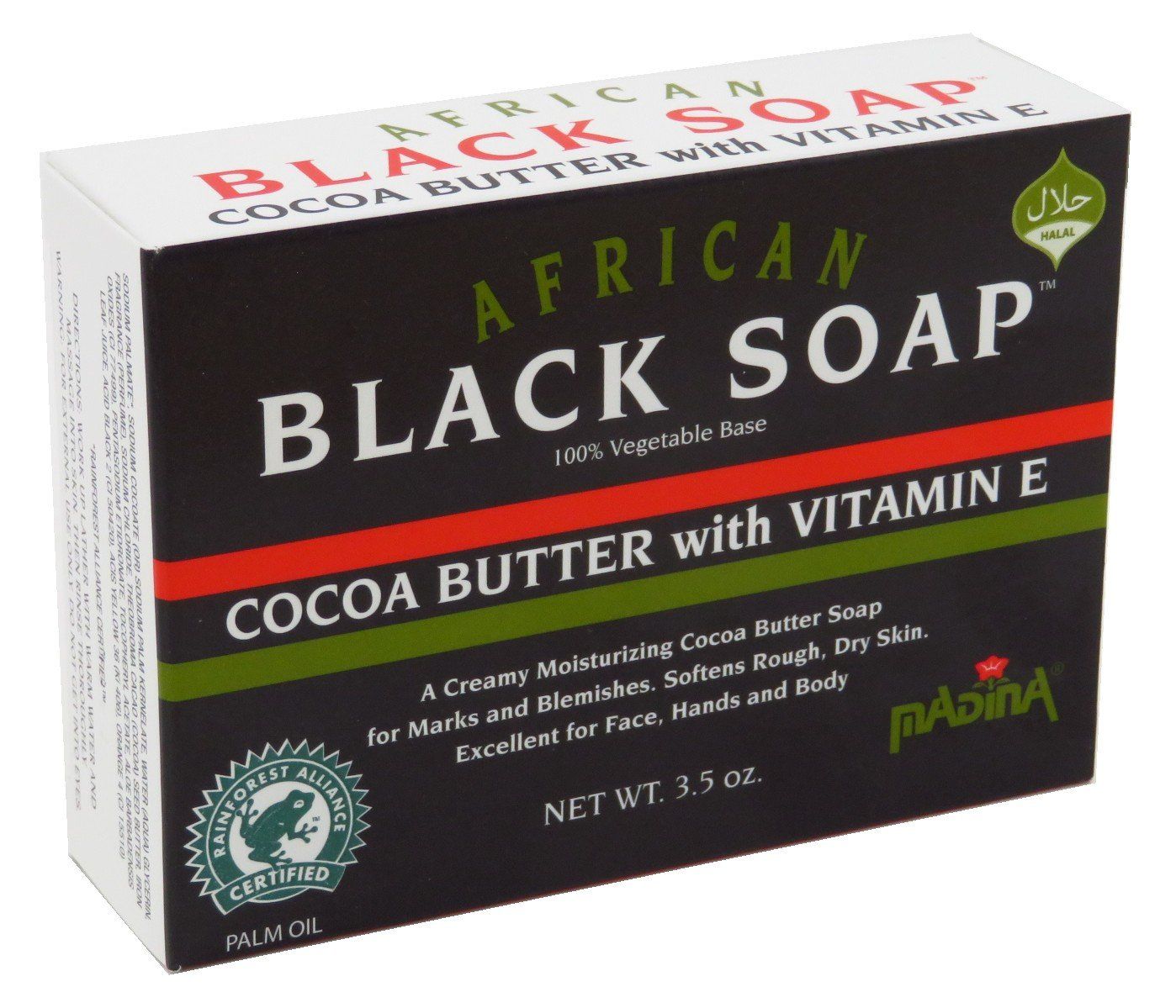 Madina African Black Soap Cocoa Butter with Vitamin E, 3.5 Ounce (Pack of 6)