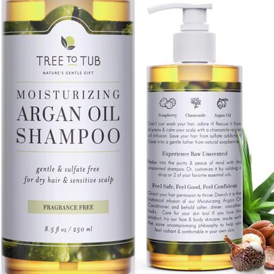 Tree to Tub Fragrance Free Shampoo for Dry &amp; Sensitive Scalp - Gentle Unscented Hydrating Hair Shampoo for Women &amp; Men, Moisturizing Sulfate Free Shampoo w/Organic Argan Oil, All Natural Soapberry