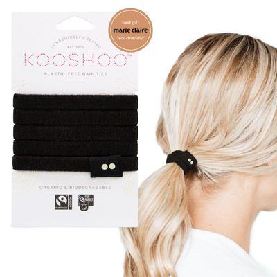 KOOSHOO Plastic-Free Flat Hair Accessories - Organic Cotton Ties for Thick Hair, Girls, Toddlers &amp; Babies. No-Damage Plant-Based Ties. 5ct