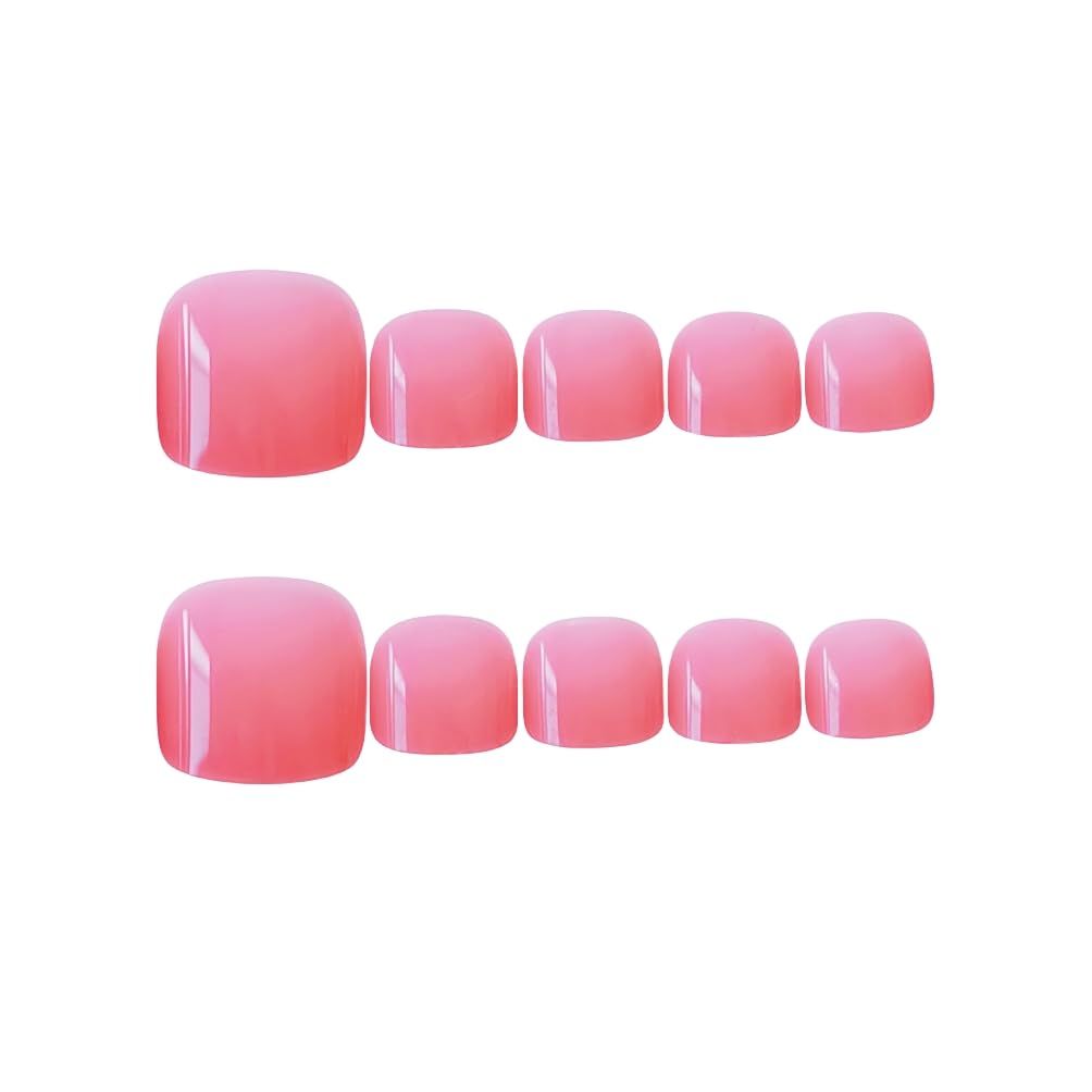24pcs Press on Toenails for Women French False Toenail Tips with Glue Design, Artificial Pink Gel Fake Toenails Pedicure Kit, Acrylic False Toenails Stick On Toe Nails for Women and Girls