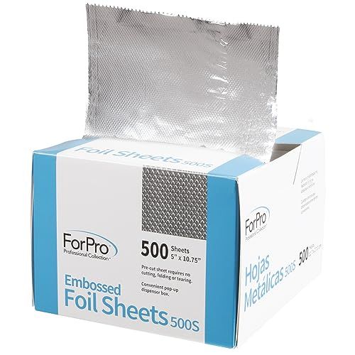 ForPro Professional Collection Embossed Foil Sheets 500S, Aluminum Foil, Pop-Up Dispenser, for Hair Color Application and Highlighting Services, Food Safe, 5 W x 10.75 L, 500 Count