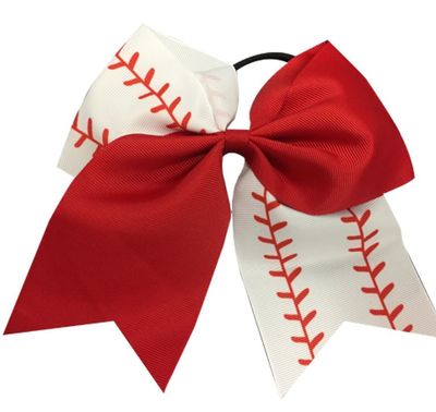 Sportybella - Baseball Stitch Hair Accessories for Girls - Red and White Softball Print Hair Bows, Ponytail Holders Gift Set - 6.5&quot;