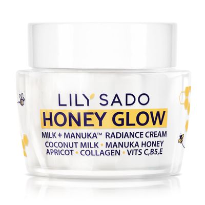 LILY SADO Honey Glow Collagen Radiance Cream Face Moisturizer - Natural Daily Facial Lotion w Manuka Honey, Apricot &amp; Sodium Hyaluronate - Amazing Anti Aging Formula. 2 oz