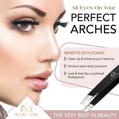 Majestic Bombay Slant Tweezers for Women and Men - Splinter Ticks, Facial, Eyebrows and Ingrown Hair Removal-Sharp, Needle Nose, Surgical Tweezers Precision best tweezers for chin hair and Plucking