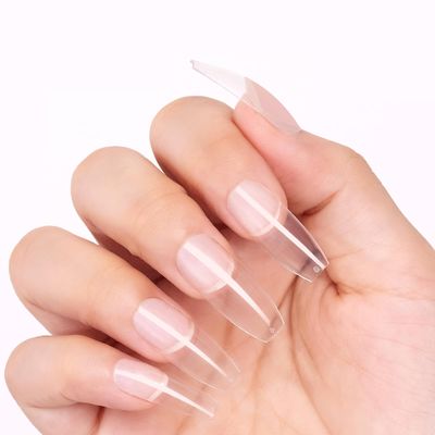Makartt Nail Tips-Long Coffin Nails,Clear,500pcs 10 Sizes,Full Cover,Press on for Easy Extension Manicure, Fake Nails for Gel Polish Salon DIY Supplies